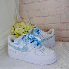 Load image into Gallery viewer, Something Blue Personalised AF1 Air Force 1 Trainers Genuine Sneakers for Bride or Groom, Customised Bridal Wedding Shoes
