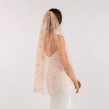 Load image into Gallery viewer, Handmade Celestial Wedding Veil, Rose Gold Pink Star Veil
