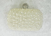 Load image into Gallery viewer, Handmade Ivory Pearl Clutch Bag: Silver Hardware Wedding Purse
