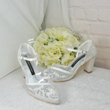 Load image into Gallery viewer, Ivory Block Heels – Handmade Bridal Block Heels With Embroidered Floral Sandals
