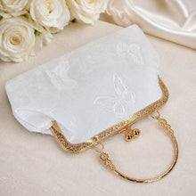 Load image into Gallery viewer, Luxury White Lace Embroidered Bag, 3D Butterfly Bridal Clutch with Detachable Chain
