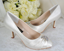 Load image into Gallery viewer, Bridal Satin Heels – Handmade Vegan Wedding Mid Heels with Swarovski Crystal  • UK6/US8.5
