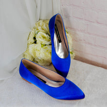 Load image into Gallery viewer, Black Satin Flat Shoes: Pointed Toe Ballet Flats
