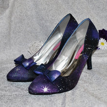 Load image into Gallery viewer, Galaxy Shoe Clips: Hand Painted Bows, Celestial Bridal Accessories
