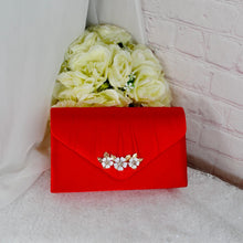 Load image into Gallery viewer, Red Satin Bridal Set: Handmade Heels, Clutch, Fascinator Hat
