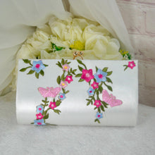 Load image into Gallery viewer, Floral Embroidered Bridal Clutch Bag: Handmade Satin Wedding Purse
