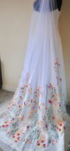Load image into Gallery viewer, White Embroidered Floral Wedding Veil: 250cm Chapel Length, with Silver Comb
