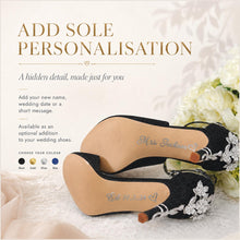 Load image into Gallery viewer, Handmade White Lace Wedding Shoes with Cherry Blossom Heel | Pointed Toe Bridal Heels
