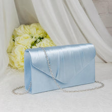 Load image into Gallery viewer, Light Blue Satin Clutch Bag: Handmade Bridal Evening Purse
