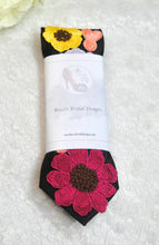 Load image into Gallery viewer, Embroidered Wildflower Tie: White Satin Floral Necktie, Wedding Groom
