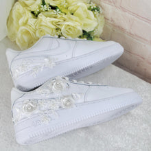 Load image into Gallery viewer, Personalised Nike Air Force 1 Trainers for Bride or Groom, Customised Bridal Sneakers, Alternative Wedding Shoes
