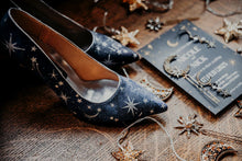 Load image into Gallery viewer, Blue Celestial Wedding Shoes – Hand-Painted Galaxy Bridal Heels
