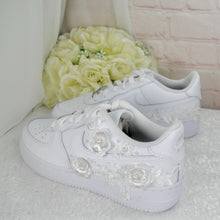 Load image into Gallery viewer, Personalised Nike Air Force 1 Trainers for Bride or Groom, Customised Bridal Sneakers, Alternative Wedding Shoes
