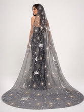Load image into Gallery viewer, Handmade Celestial Wedding Veil or Cape: Black Glitter Tulle
