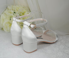 Load image into Gallery viewer, Yellow Block Heel Sandals: Satin Bridal Bridesmaid Shoes
