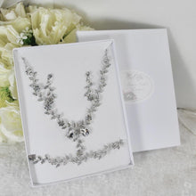 Load image into Gallery viewer, Floral Cubic Zirconia Bridal Jewellery Set – Necklace, Earrings &amp; Bracelet
