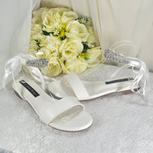Load image into Gallery viewer, Bridal Flat Sandals: Rhinestone Ankle Strap Wedding Shoes  UK9/US11
