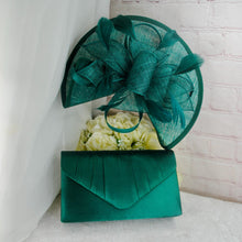Load image into Gallery viewer, Emerald Green Fascinator Hat and Clutch Bag: Wedding Bridal Set
