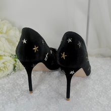 Load image into Gallery viewer, Black or Navy Velvet Celestial Bridal Shoes – Star Stiletto Heels
