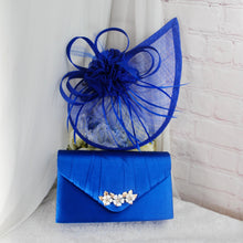 Load image into Gallery viewer, Royal Blue Satin Heel, Clutch &amp; Fascinator Set: Wedding Guest Outfit
