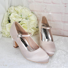 Load image into Gallery viewer, Handmade Nude Satin Mary Jane Bridal Shoes, 7cm Block Heel

