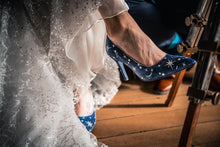 Load image into Gallery viewer, Blue Celestial Wedding Shoes – Hand-Painted Galaxy Bridal Heels
