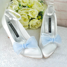 Load image into Gallery viewer, Pearl-Edged Organza Bridal Shoe Bow Clips – 4 Styles &amp; 13 Colours
