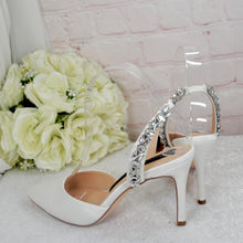 Load image into Gallery viewer, Satin Slingback Sandals: Crystal Bridal Shoes UK4 / US6.5
