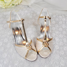 Load image into Gallery viewer, Vintage Style Ivory Block Heel Sandals: Ivory Mary Jane Bridal Shoes UK8/US10.5
