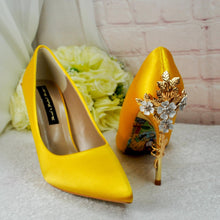 Load image into Gallery viewer, Yellow Satin Wedding Heels: Cherry Blossom Bridal Shoes UK6/US8.5
