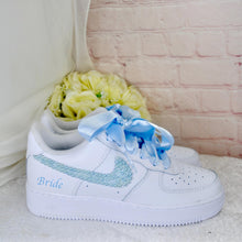 Load image into Gallery viewer, Something Blue Personalised AF1 Air Force 1 Trainers Genuine Sneakers for Bride or Groom, Customised Bridal Wedding Shoes
