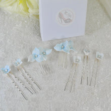 Load image into Gallery viewer, Something Blue Bridal Hair Pin - Ceramic Pearl Floral Wedding Hair Set
