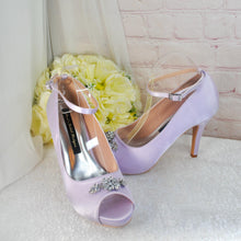 Load image into Gallery viewer, Bridal Satin Shoes – Lilac Peep Toe Platform Heels with Cushioned Insoles UK8/US10.5
