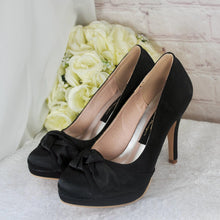 Load image into Gallery viewer, Black Satin Wedding Shoes  – 10cm Heel With Platform UK4 / US6.5
