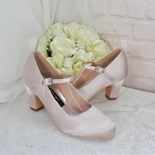 Load image into Gallery viewer, Handmade Nude Satin Mary Jane Bridal Shoes, 7cm Block Heel

