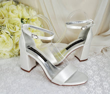 Load image into Gallery viewer, Ivory Wedding Sandals Block Heels Bridal Shoes UK4/US6.5
