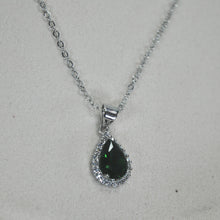 Load image into Gallery viewer, Emerald Green Teardrop Crystal Necklace Earrings Set, Silver Cubic Zirconia Bride Jewelry
