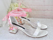 Load image into Gallery viewer, Ivory Block Heel Sandals with Embroidered Flowers - UK7 - Ready to Dispatch
