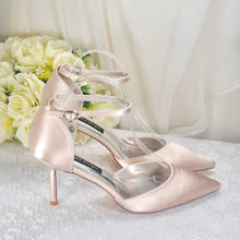 Load image into Gallery viewer, Champagne Satin Bridal Shoes: Stiletto Heel Bridesmaid Sandals UK9/US11
