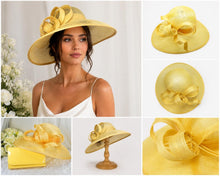 Load image into Gallery viewer, Handmade Yellow Large Fascinator Hat and Clutch Bag Set
