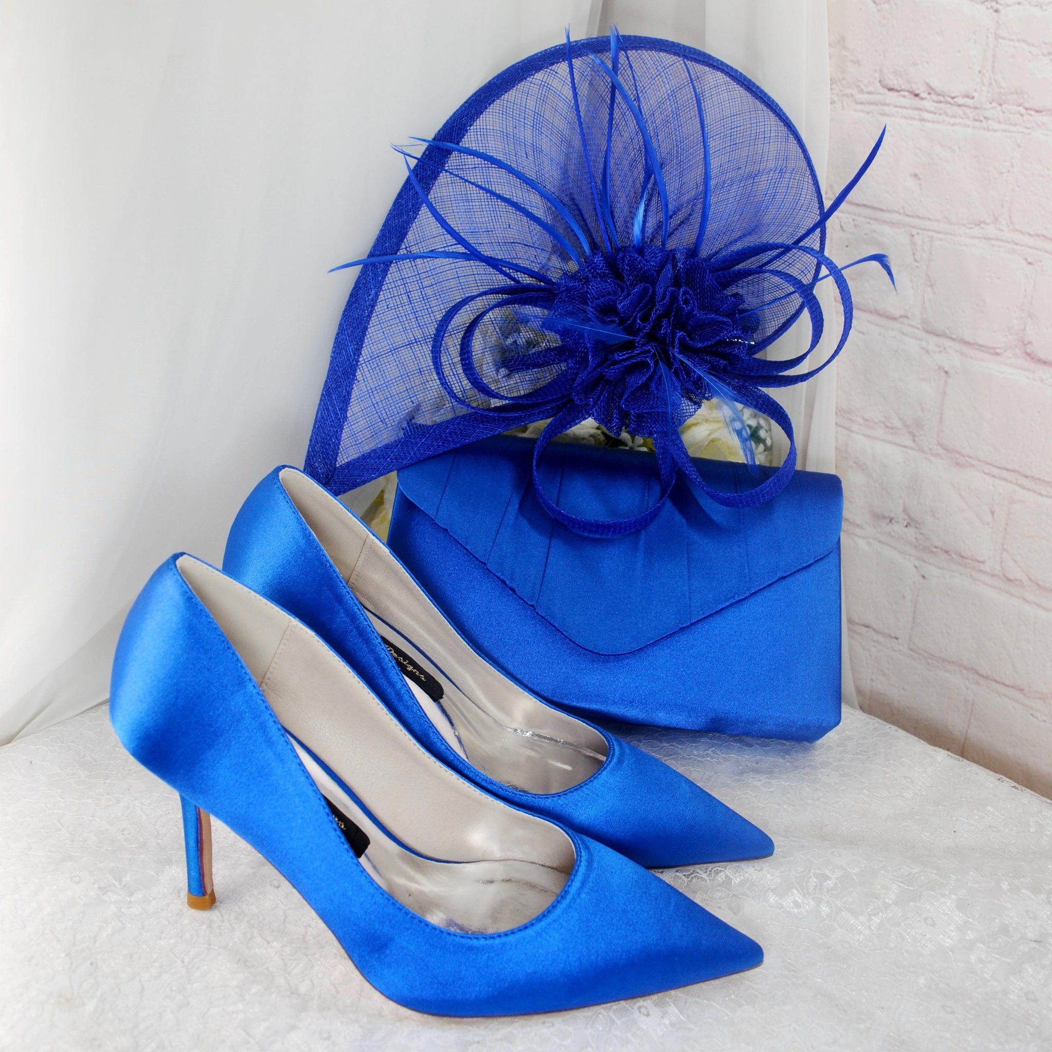 Royal Blue Dress With Silver Heels Royal Blue Satin Heel, Clutch & Fascinator Set: Handmade Wedding Royal Blue Dress With Silver Heels Royal Blue Satin Heel, Clutch & Fascinator Set: Handmade Wedding