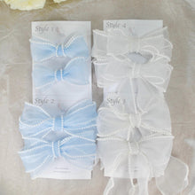 Load image into Gallery viewer, Pearl-Edged Organza Bridal Shoe Bow Clips – 4 Styles &amp; 13 Colours
