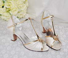 Load image into Gallery viewer, Vintage Style Ivory Block Heel Sandals: Ivory Mary Jane Bridal Shoes UK8/US10.5
