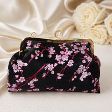Load image into Gallery viewer, Black Cherry Blossom Floral Bridal Clutch: Embroidered Bag, Detachable Chain
