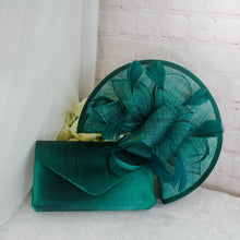 Load image into Gallery viewer, Emerald Green Fascinator Hat and Clutch Bag: Wedding Bridal Set
