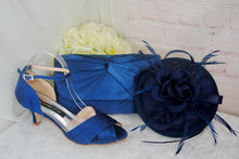 Load image into Gallery viewer, Navy Blue Wedding Fascinator Hat &amp; Clutch Bag Set: Handmade Bridal Accessories

