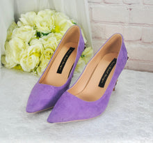 Load image into Gallery viewer, Lilac Suede Bridal Heels - Cherry Blossom Embellished Pumps UK6/US8.5
