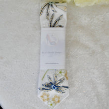 Load image into Gallery viewer, Blue Lotus Flower Embroidered Floral Tie: Handmade White Wedding Necktie
