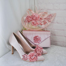 Load image into Gallery viewer, Sparking Pink Satin Bridal Shoes: Handmade Floral Stiletto Heels • Size UK5/US7.5
