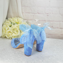 Load image into Gallery viewer, Something Blue Floral Lace Embroidered Block Heel Wedding Sandals • UK5/US7.5
